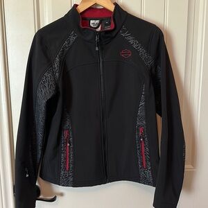 Harley-Davidson women’s M softshell jacket. Black w/ dark red stitching&animal